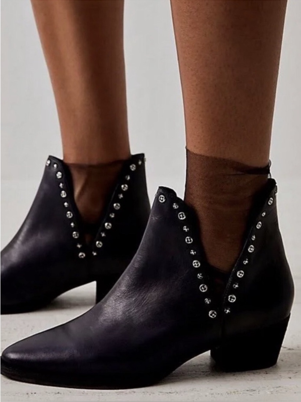 Free People Leather Studded Charm Double V Western Boots - NEW